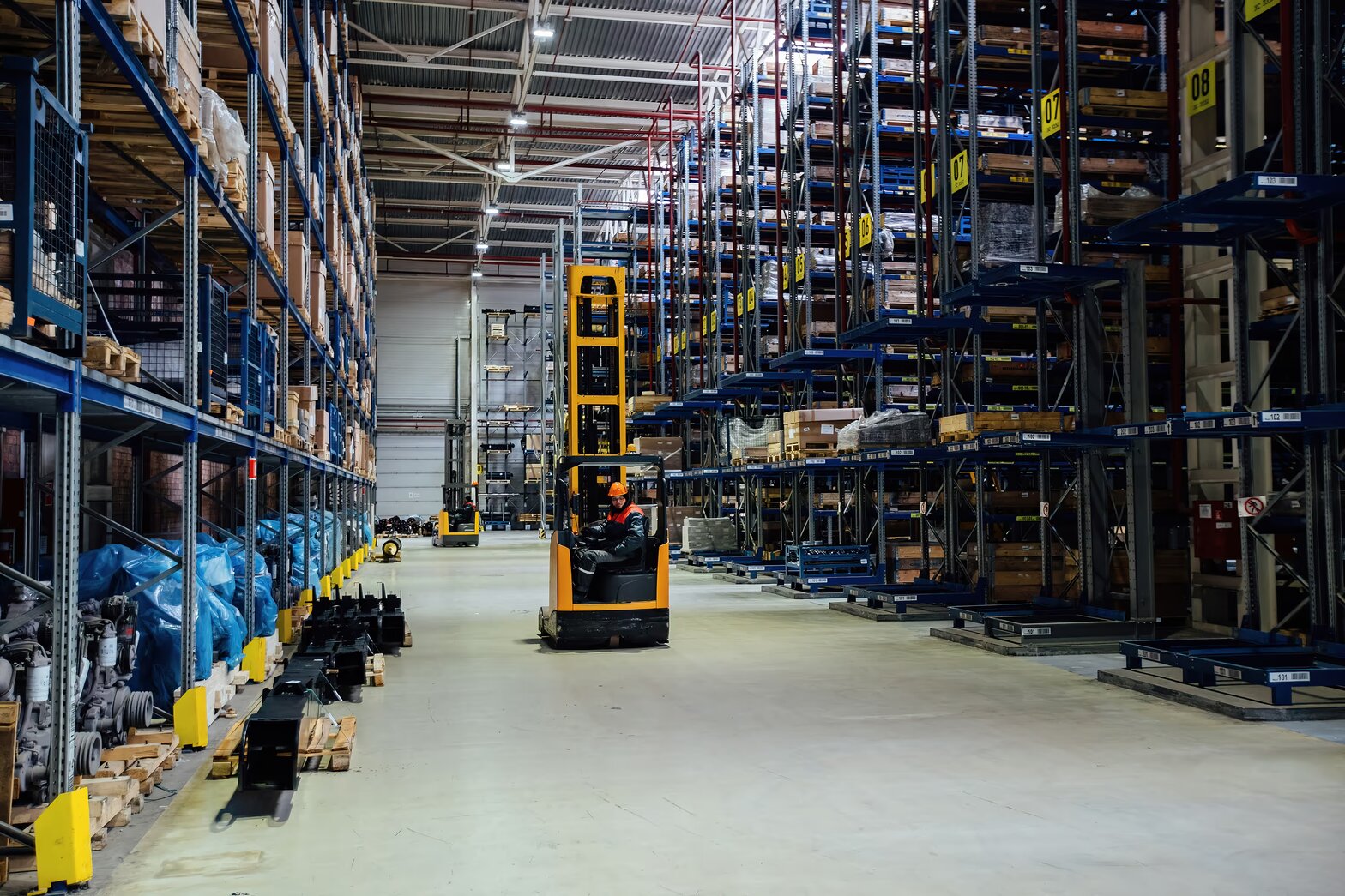 Specialist forklift in an industrial warehouse